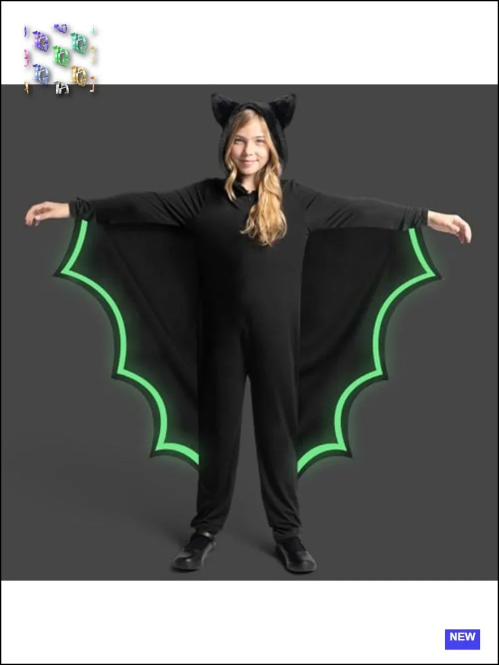 Glow in the Dark Bat Costume Jumpsuit with Hood for Kids Halloween Cosplay